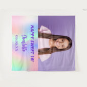 Aangepaste foto holografisch Sweet 16 feest welkom Wandkleed (Voorkant (horizontaal))