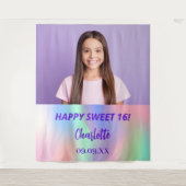 Aangepaste foto holografisch Sweet 16 feest welkom Wandkleed (Voorkant)