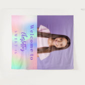 Aangepaste foto holografisch Sweet 16 feest welkom Wandkleed (Voorkant (horizontaal))