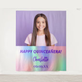 Aangepaste foto holografische Quinceanera feest we Wandkleed (Voorkant)