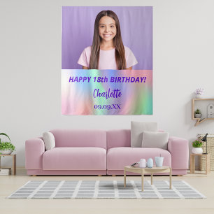 Aangepaste foto holografische verjaardag welkom wandkleed