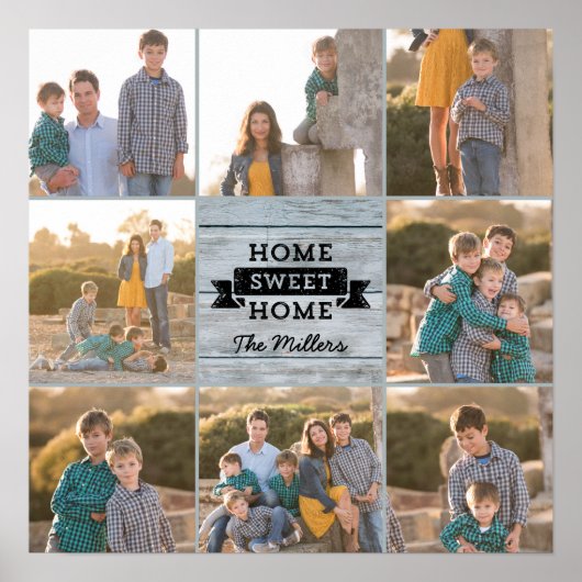 Aangepaste foto Home Sweet Home Bleek Wood Rustic Poster (Voorkant)