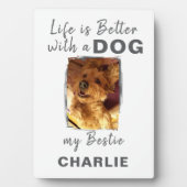 Aangepaste foto hond naam wit grijs fotoplaat (voorkant)