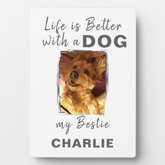Aangepaste foto hond naam wit grijs fotoplaat (voorkant)