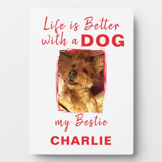 Aangepaste foto hond naam wit rood fotoplaat (voorkant)