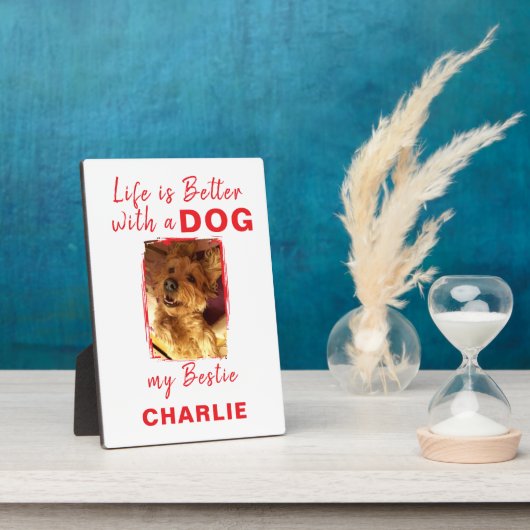 Aangepaste foto hond naam wit rood fotoplaat (Zijkant)