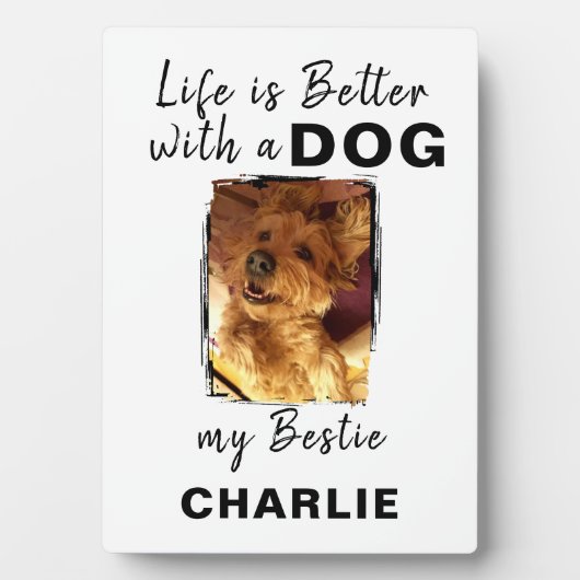 Aangepaste foto hond naam wit zwart fotoplaat (voorkant)