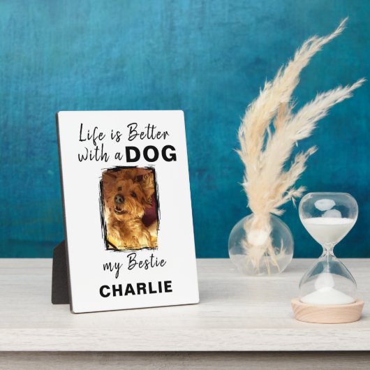 Aangepaste foto hond naam wit zwart fotoplaat (Zijkant)