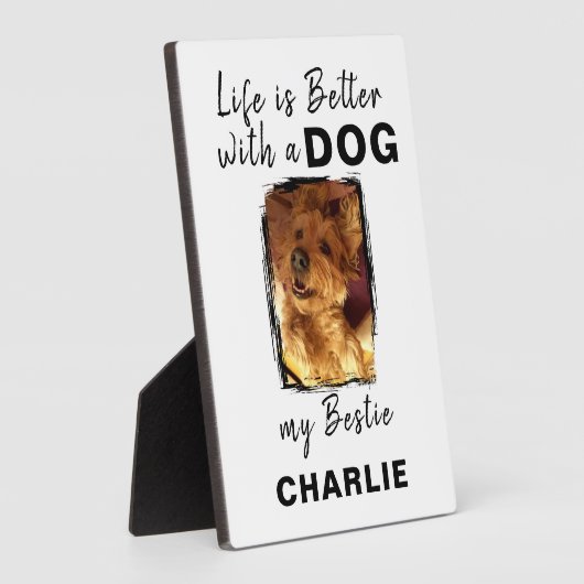 Aangepaste foto hond naam wit zwart fotoplaat (Zijkant)