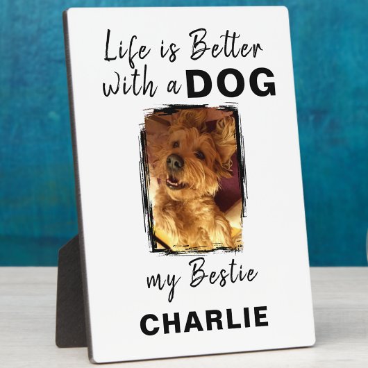 Aangepaste foto hond naam wit zwart fotoplaat