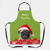 Aangepaste foto hond rode kerstman hoed & orchidee schort (Voorkant)