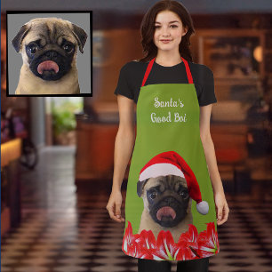 Aangepaste foto hond rode kerstman hoed & orchidee schort