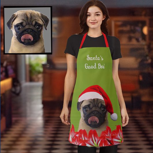 Aangepaste foto hond rode kerstman hoed & orchidee schort