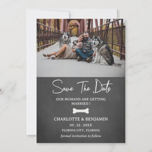 Aangepaste foto hond thema modern save the date (Voorkant)