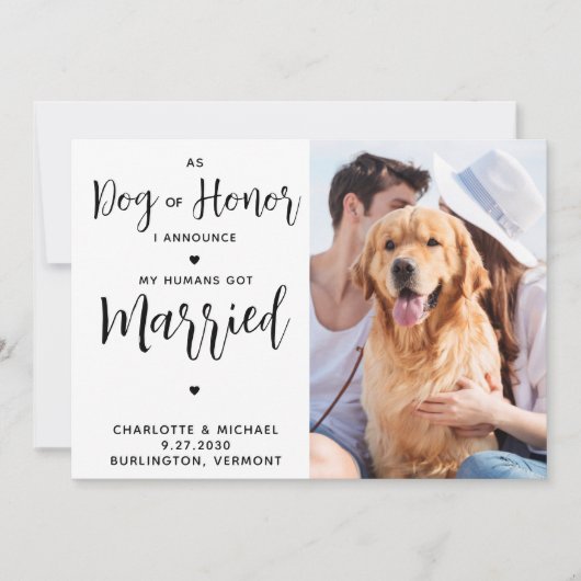 Aangepaste foto-hond van Honor Dog Wedding Announc Save The Date (Voorkant)