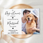 Aangepaste foto-hond van Honor Pet Wedding Save The Date<br><div class="desc">Laat je beste hond je bruiloft aankondigen met deze moderne en elegante hond als 'Dog of Honor'. Ik kondig aan 'Mijn mensen worden getrouwd' als huishond, en sla de datumkaarten op. Pas de favoriete foto van je beste hond aan en personaliseer je met namen, datums en trouwlocatie. COPYRIGHT © 2020...</div>