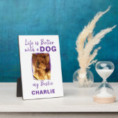 Aangepaste foto hondennaam wit paarse fotoplaat (Zijkant)