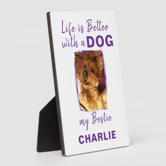 Aangepaste foto hondennaam wit paarse fotoplaat (Zijkant)