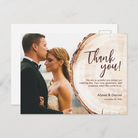 Aangepaste Foto Hout gesneden plak rustieke bruilo Briefkaart (Voorkant / Achterkant)