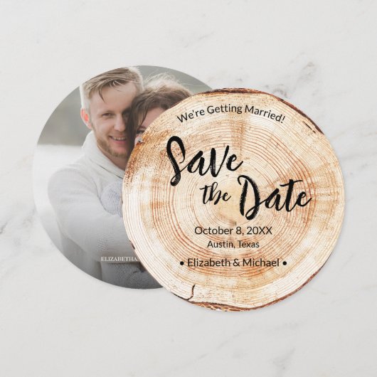 Aangepaste foto Hout Grain Rustic Wedding Kaart (Voorkant / Achterkant)