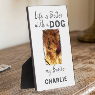 Aangepaste foto huisdier hond naam wit grijs fotoplaat