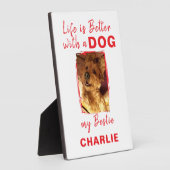 Aangepaste foto huisdier hond naam wit rood fotoplaat (Zijkant)
