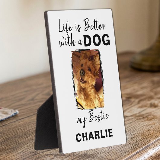 Aangepaste foto huisdier hond naam wit zwart fotoplaat