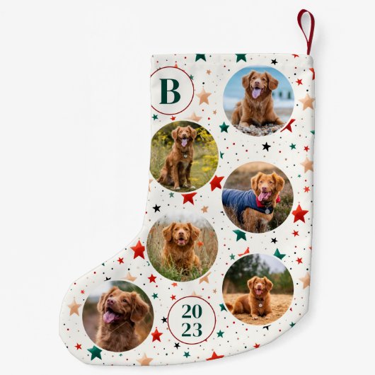 Aangepaste foto Huisdier Hond Retro Sterren Patroo Kleine Kerstsok (Achterkant)