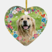 Aangepaste foto Huisdier Memorial Floral Heart Sha Keramisch Ornament (Voorkant)