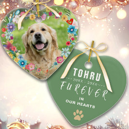 Aangepaste foto Huisdier Memorial Floral Heart Sha Keramisch Ornament