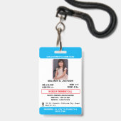 Aangepaste foto-ID-badge voor kinderen met noodcon Badge (Voorzijde met lanyard)