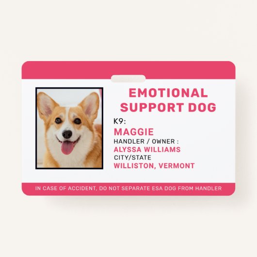 Aangepaste foto-ID Emotional Support Dog Badge (Voorkant)