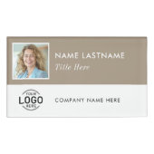 Aangepaste Foto ID Logo Beige Magnetisch Groot Wit Naambadge (Voorkant)