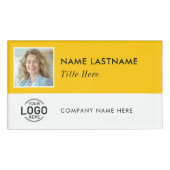 Aangepaste Foto ID Logo Magnetisch Groot Geel Wit Naambadge (Voorkant)