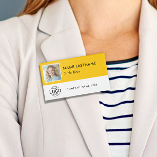 Aangepaste Foto ID Logo Magnetisch Groot Geel Wit Naambadge