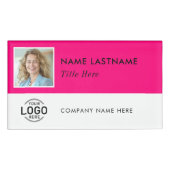 Aangepaste Foto ID Logo Magnetisch Groot Roze Wit Naambadge (Voorkant)