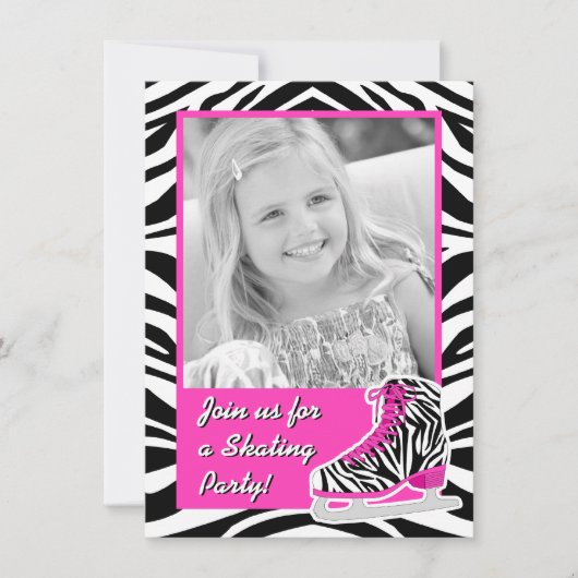 Aangepaste foto-ijsSkating-Zebra geboortedag Kaart (Voorkant)