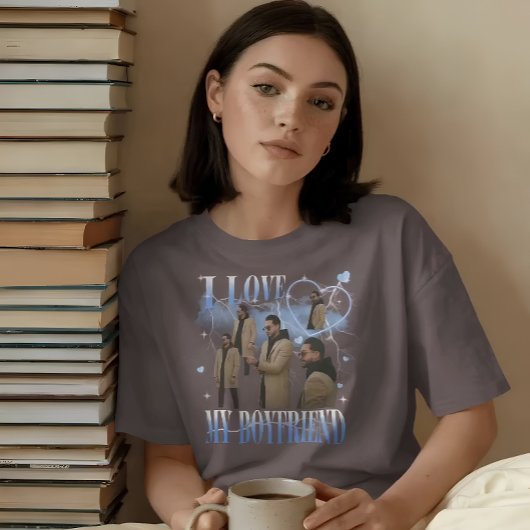 Aangepaste foto ik hou van mijn vriend retro bootl t-shirt