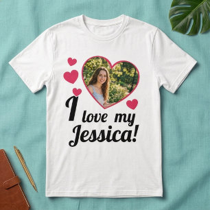 Aangepaste foto Ik hou van mijn vriendin Naam Hart T-shirt