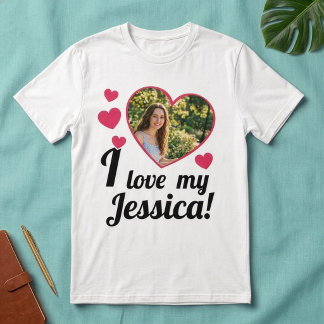 Aangepaste foto Ik hou van mijn vriendin Naam Hart T-shirt