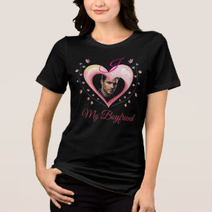 Aangepaste foto Ik hou van mijn vriendje Valentijn Tri-Blend Shirt