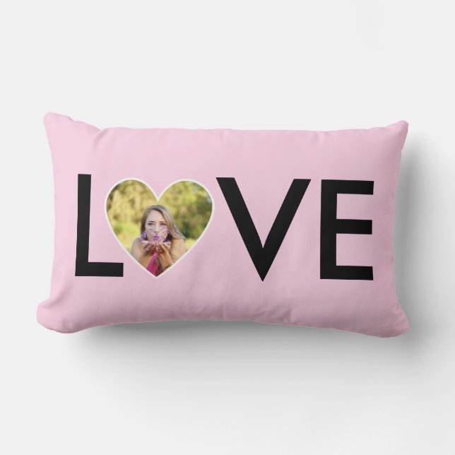 Aangepaste Foto in Baby Pink Heart Lijst Kussen (Voorkant)