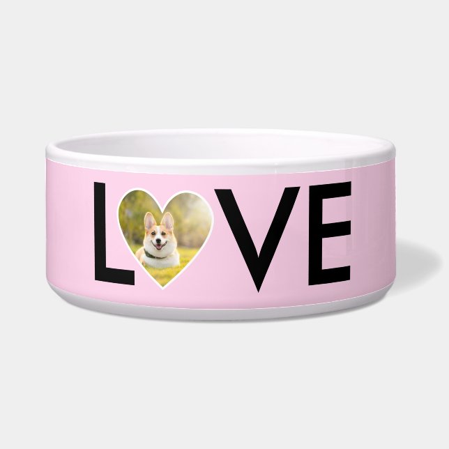 Aangepaste Foto in Baby Pink Heart Lijst Voerbakje (Voorkant)