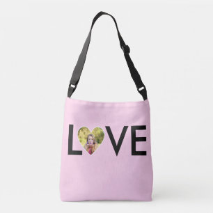 Aangepaste foto in babyroze hartlijst crossbody tas