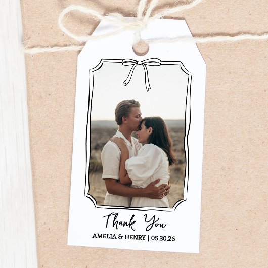 Aangepaste foto in Bow Lijst bruiloft Dank u gunst Cadeaulabel