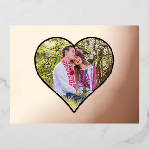 Aangepaste foto in een echt Lijst met een hartvorm Folie Uitnodiging Briefkaart