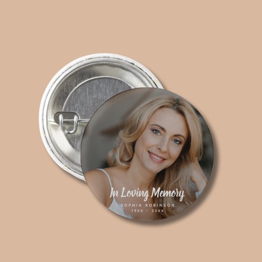 Aangepaste foto in liefdevolle herinnering begrafe ronde button 3,2 cm