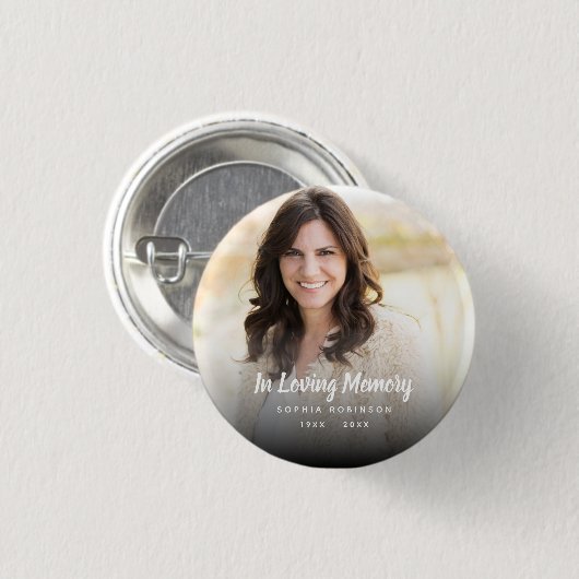 Aangepaste foto in liefdevolle herinnering begrafe ronde button 3,2 cm (Voorkant /achterkant)