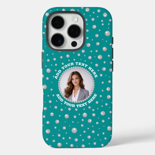Aangepaste foto in parelcirkel op cyaan-groen Case-Mate iPhone case (Achterkant)