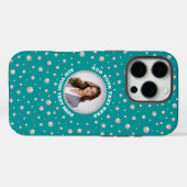 Aangepaste foto in parelcirkel op cyaan-groen Case-Mate iPhone case (Achterkant (horizontaal))